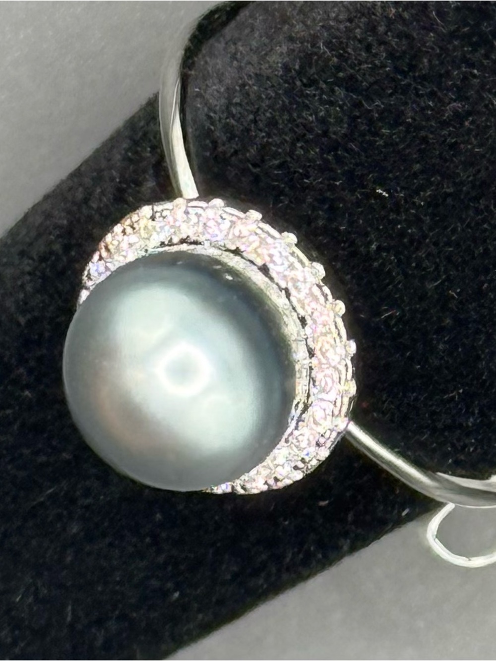 Sterling Silver Black Pearl Halo Pendant - Black Pearl Necklace